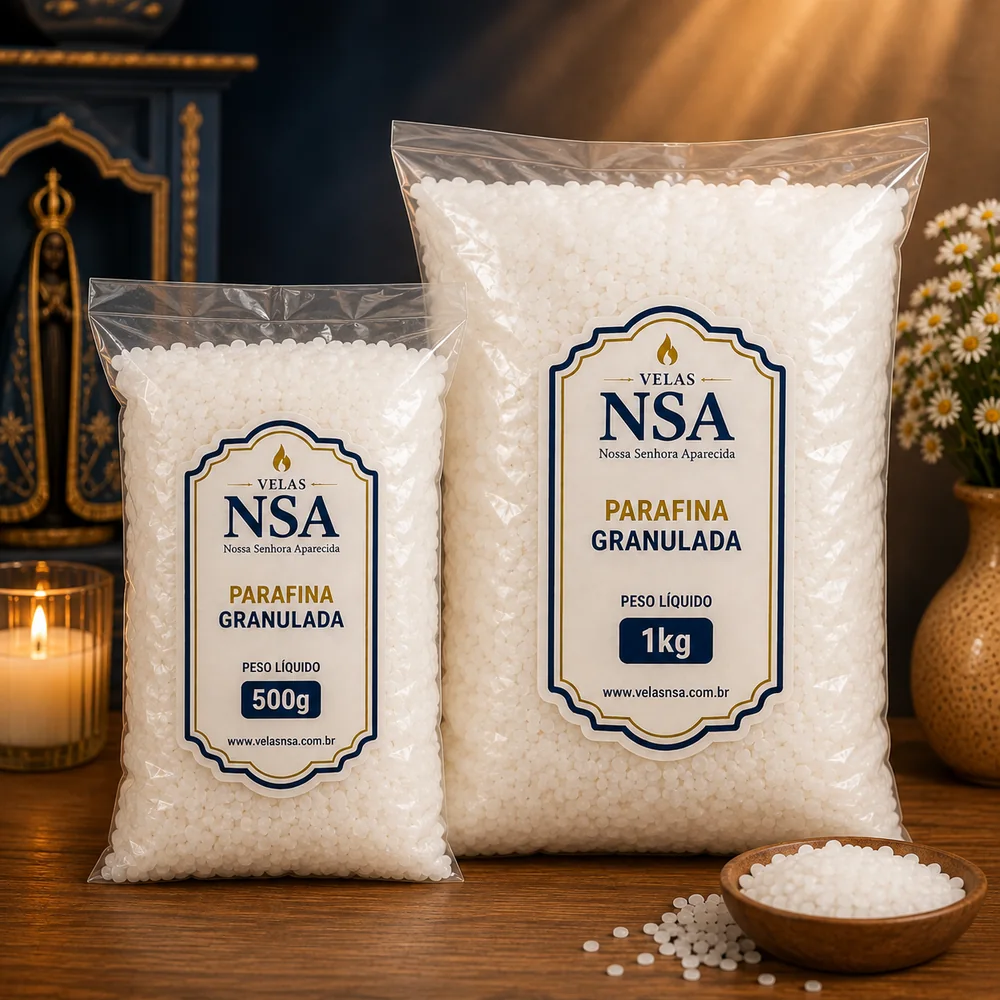Parafina granulada Velas NSA em embalagens de 500 g e 1 kg